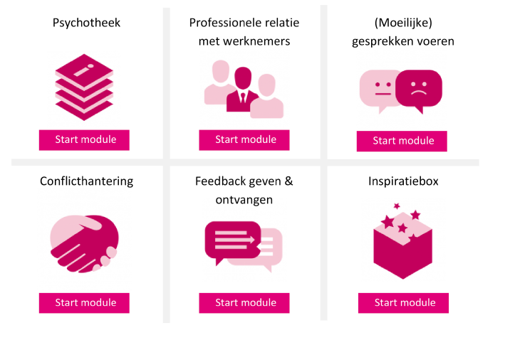 Menu in Mirro met keuze uit verschillende modules